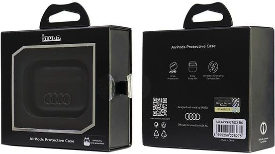 Ovitek iz umetnega usnja z velikim logotipom Audi za AirPods Pro 2, črn