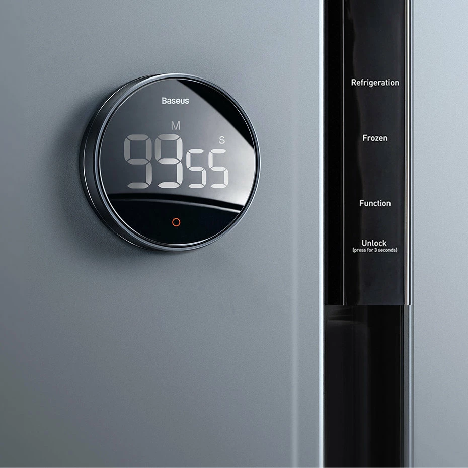 Elektronski timer Baseus Heyo Pro, FMDS000013, LED, magnet, siv