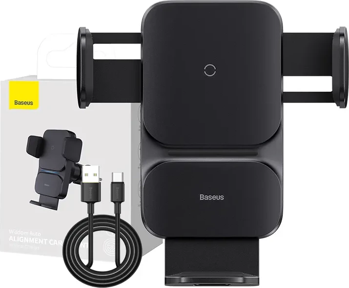 Držalo za telefon za avto z brezžičnim polnjenjem 15W, Baseus Wisdom CGZX000001, črno