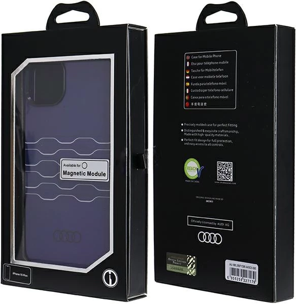 Ovitek z motivom in logotipom Audi IML, MagSafe za iPhone 15 Plus / 14 Plus, modra
