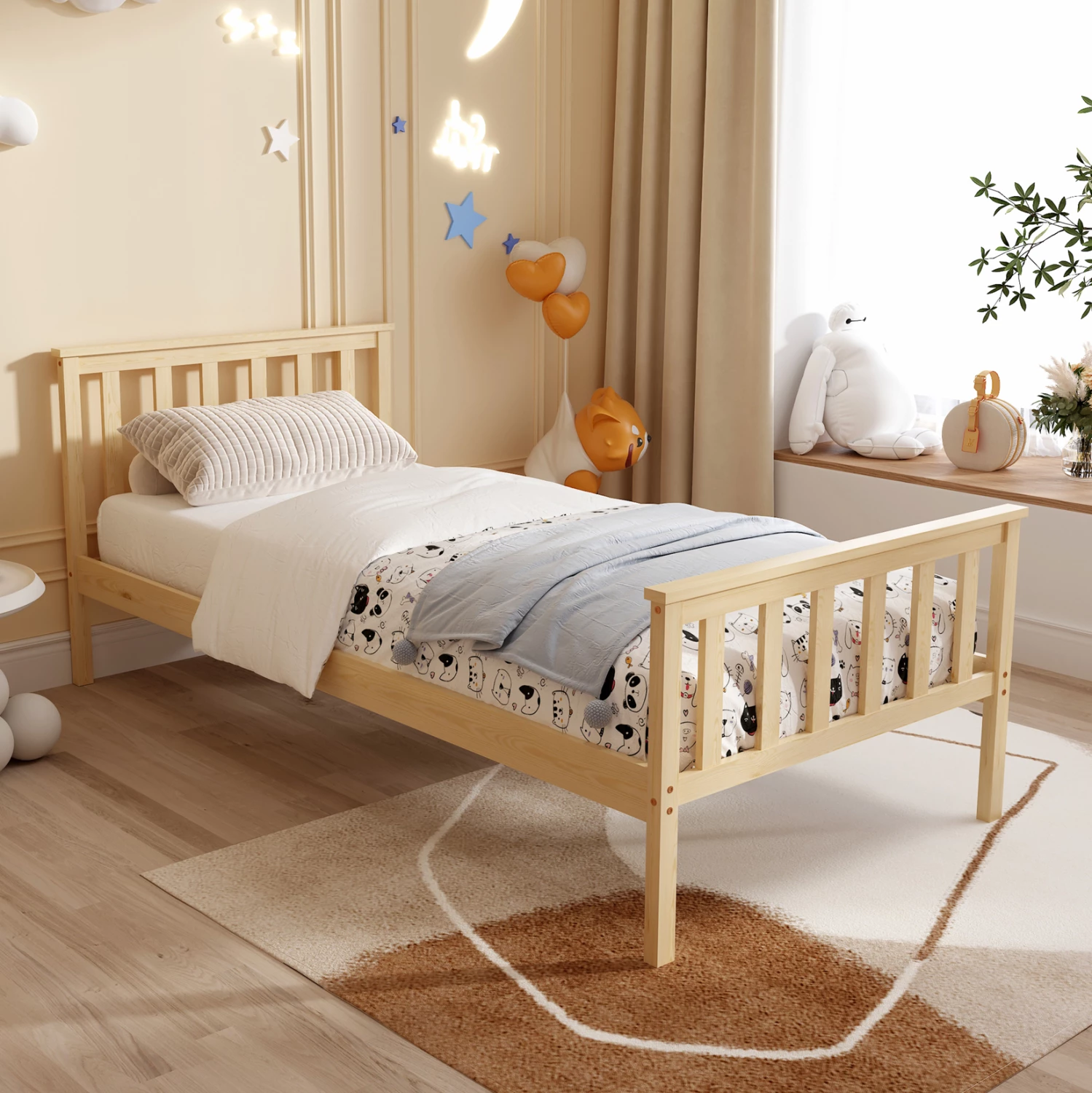 Postelja GIMLY FH675.01 iz masivnega borovega lesa v naravni barvi za vzmetnico 190x90 cm