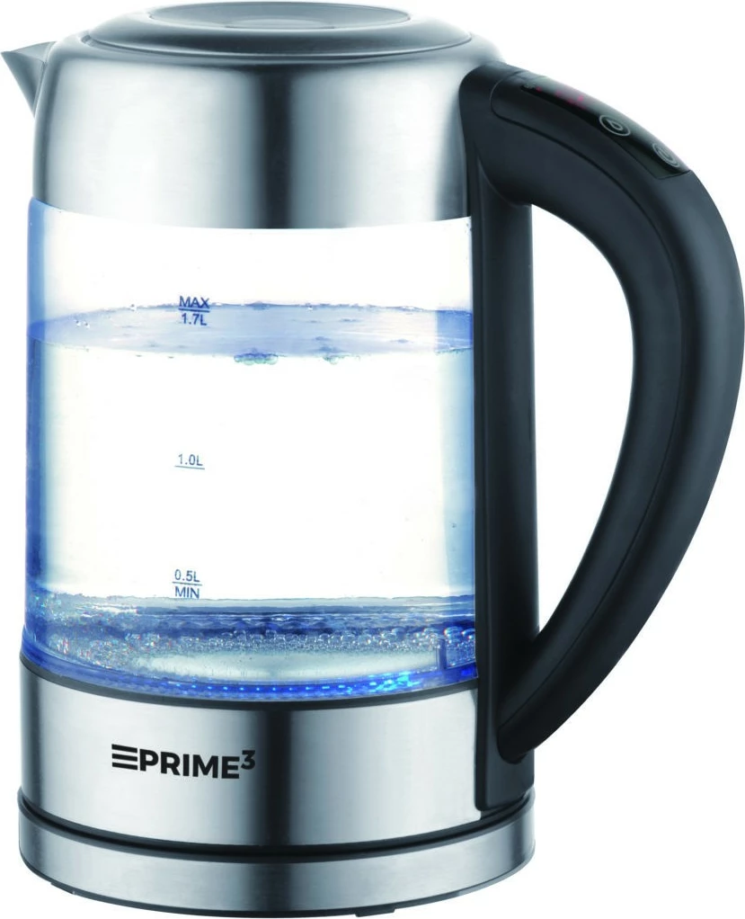 Električni grelnik vode PRIME3 SEK81, 1,7 L, 2200 W, steklo, nadzor temperature, črn/inox