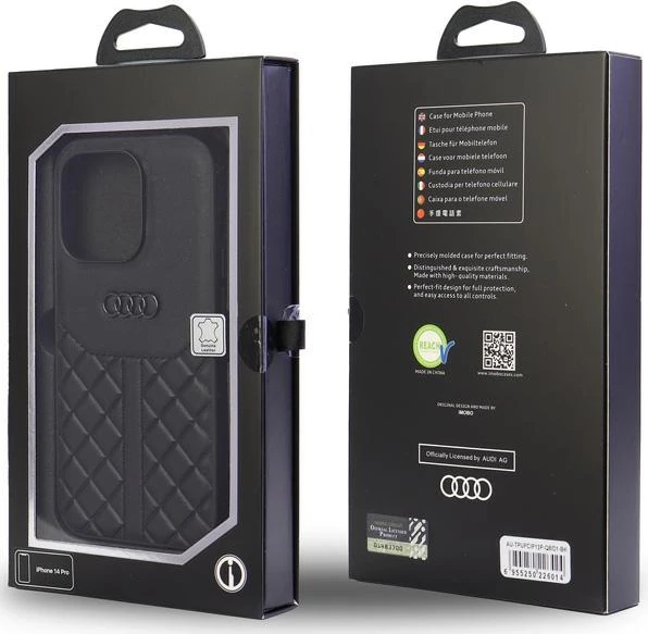 Ovitek za telefon iz pravega usnja za iPhone 13 Pro / 13, 6,1", črn — Audi Genuine Leather