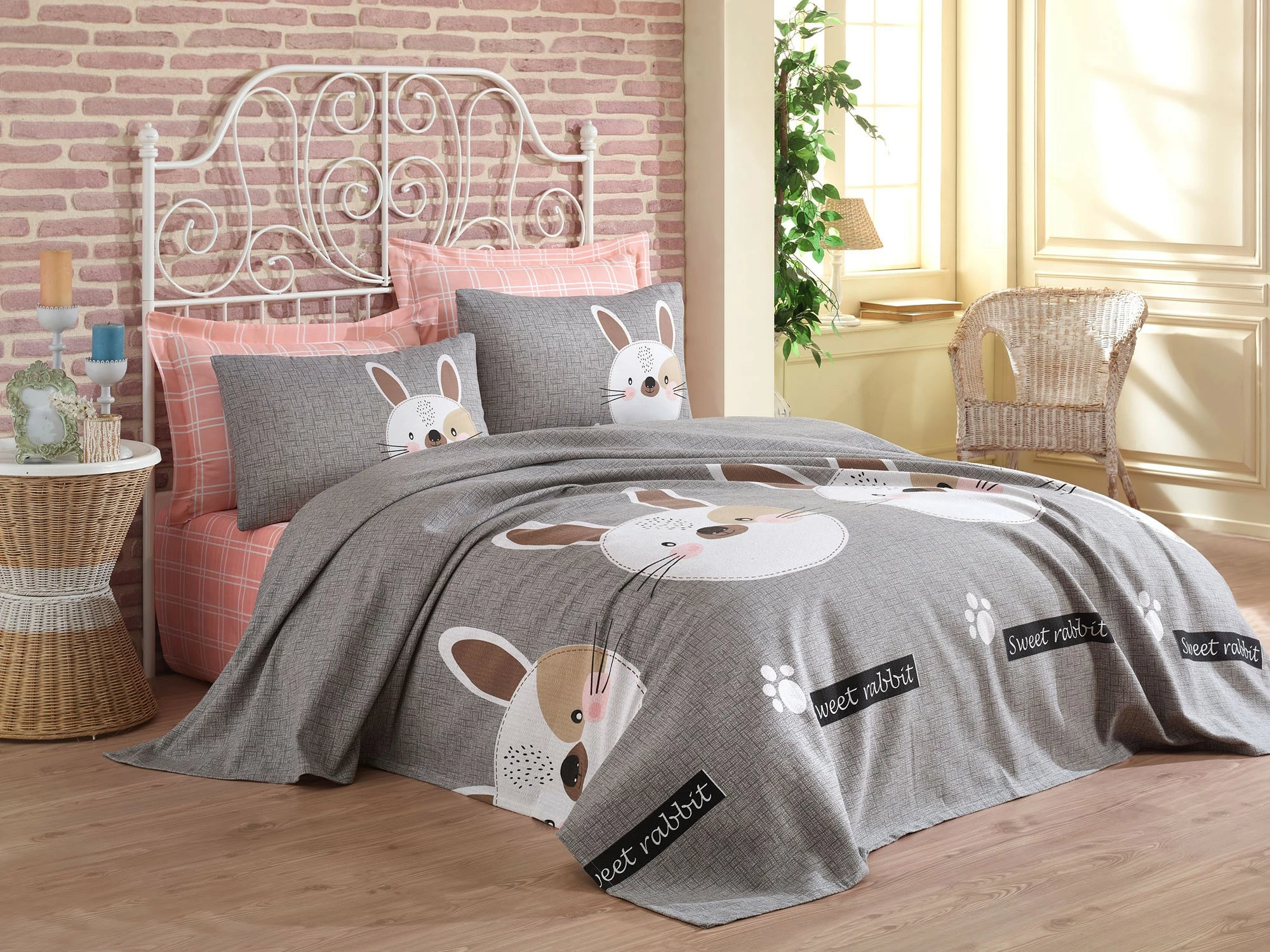 Dvojni piké komplet Tavşancık, siva, rjava, bež, črna, rožnata