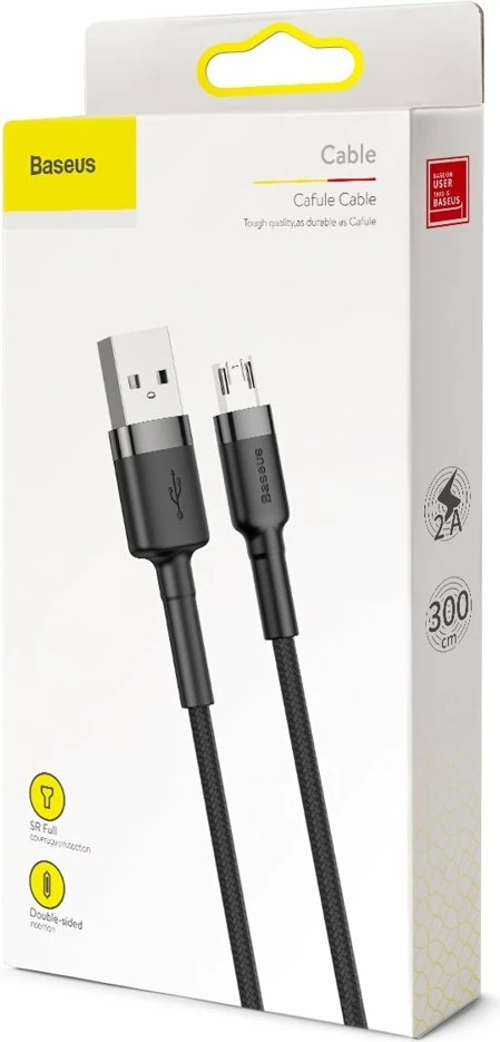 USB na micro USB kabel, Baseus Cafule CAMKLF-HG1, 3 m, sivo-črn