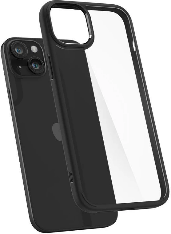 Prozoren ovitek Spigen Crystal Hybrid za iPhone 15 Plus, črn