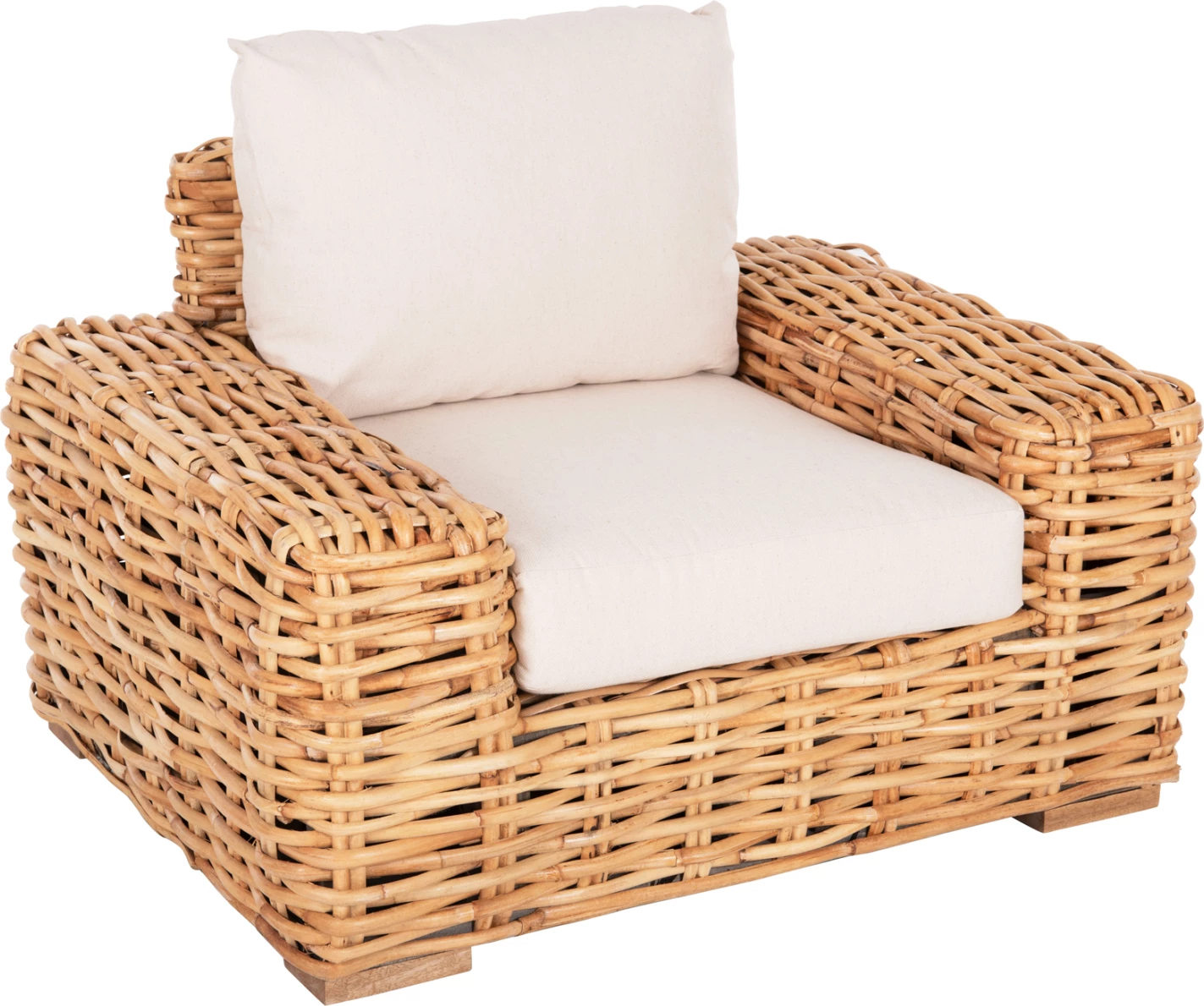 Zunanji ležalnik TROPEL FH9810 iz mangovega lesa in ratana naravno-bela z blazinami 110x88x70-85H cm