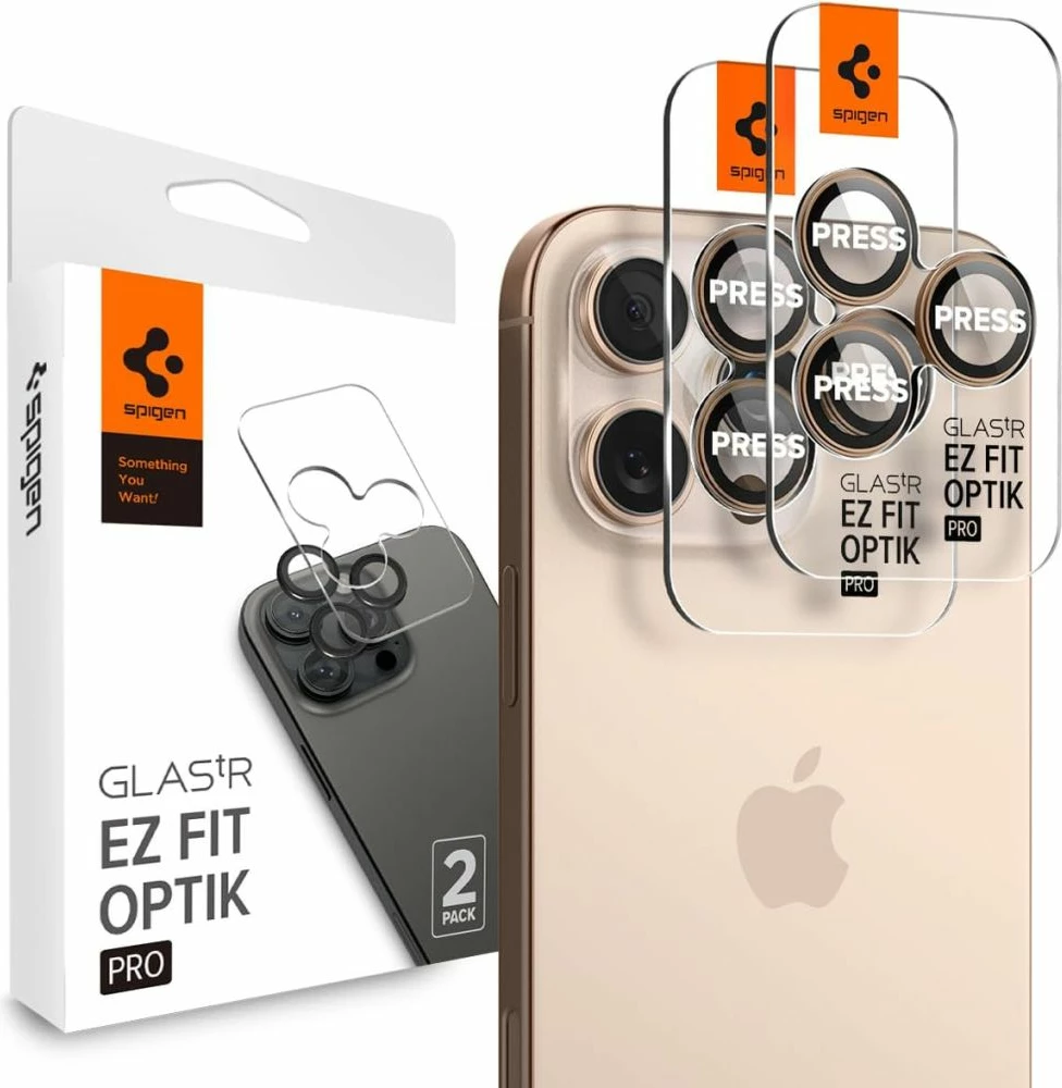 Zaščitno steklo za kamero Spigen Optik Pro GLAS.TR EZ FIT, za iPhone 13/14/15 Pro/Pro Max, rjavo, 2 kosa