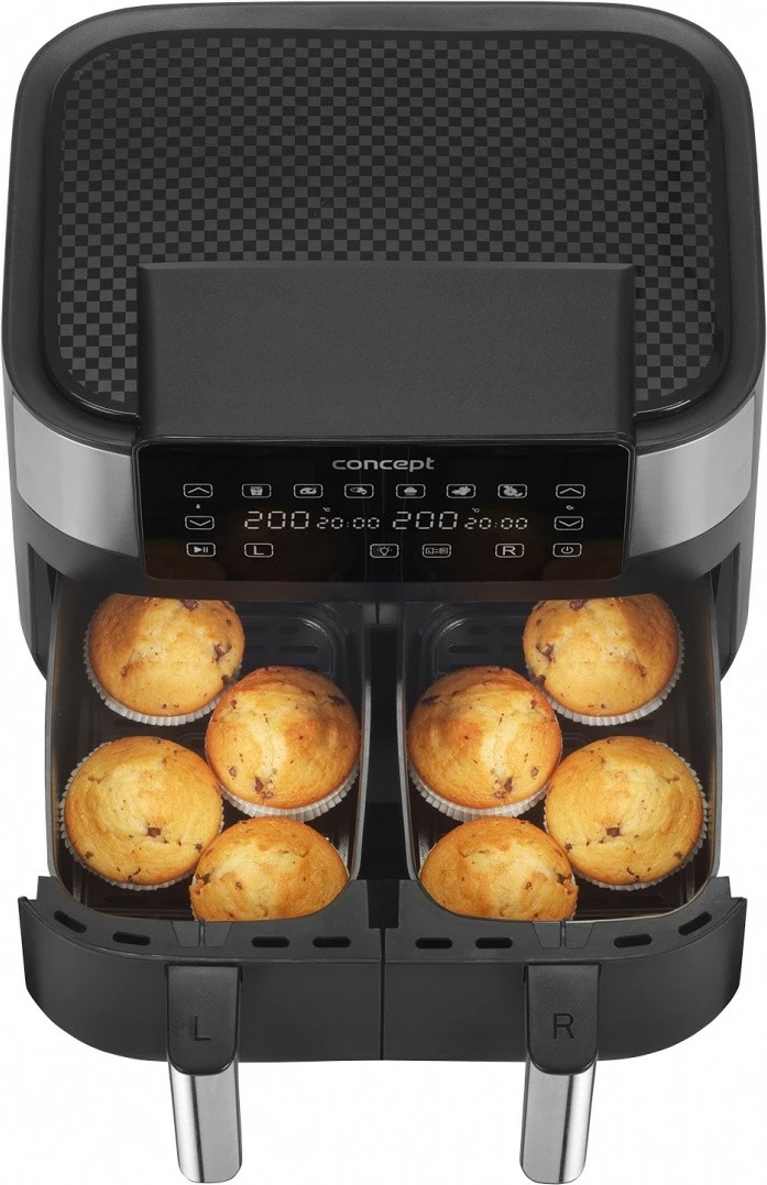 Cvrtnik na vroč zrak Concept FR8000, 8 L, dva koša, črn/inoks