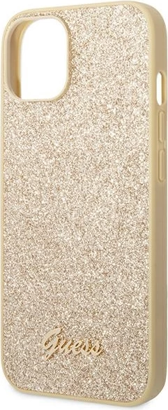 Ovitek za telefon Glitter Script za iPhone 14 6,1", Guess GUHCP14SHGGSHD, trd ovitek, zlata