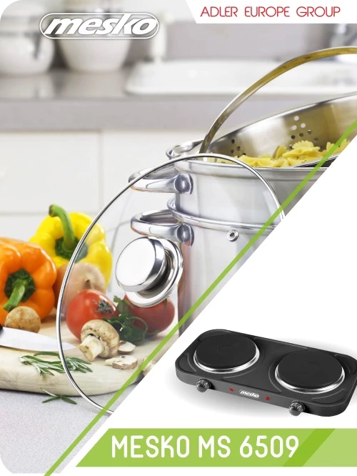 Električni štedilnik z dvema kuhalnima ploščama Adler MS6509, 2000 W, črn