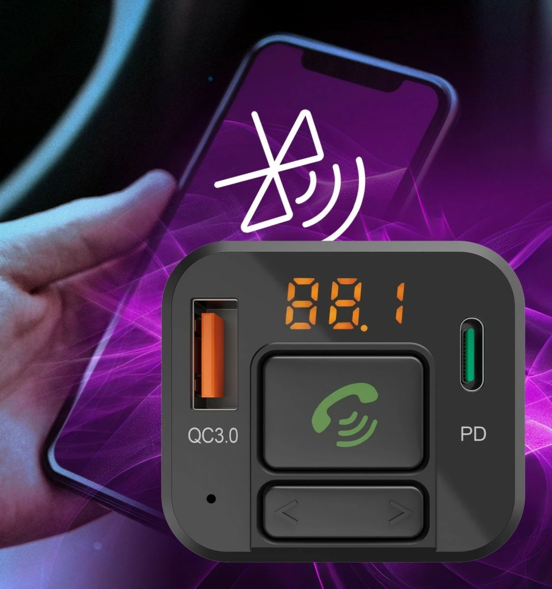 Bluetooth FM predvajalnik, polnilec 20W Hama 14169, srebrn