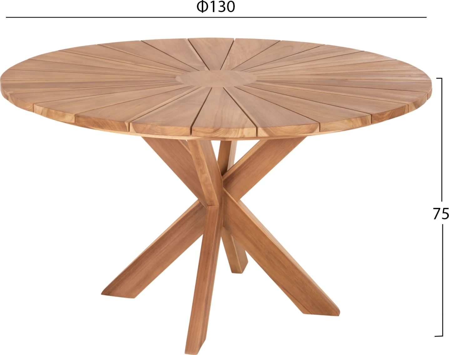 Okrogla jedilna miza EXCESS FH9868 iz tikovine v naravnem mat zaključku Φ130x75Hcm