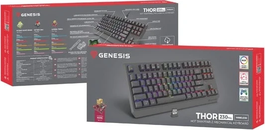 Mehanska tipkovnica, Genesis Thor 230 TKL, RGB, Outemu Panda, črna