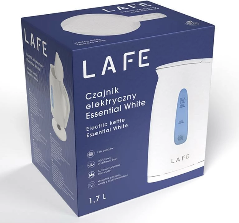 Električni čajnik Lafe Essential, 1,7 L, 2200 W, bel