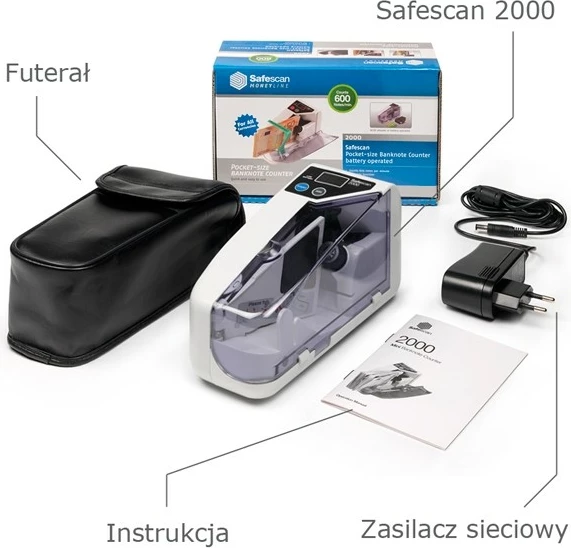 Prenosni števec bankovcev SafeScan 2000, moder/bel