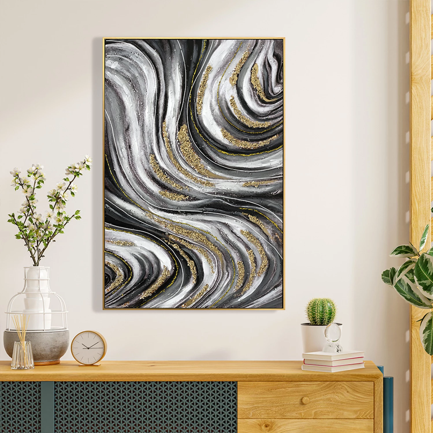 Stenska slika FH4561 bež PS okvir-natisnjeno platno abstraktno 62x4.5x92H cm