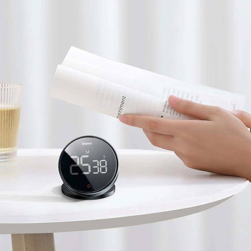 Elektronski timer Baseus Heyo Pro, FMDS000013, LED, magnet, siv