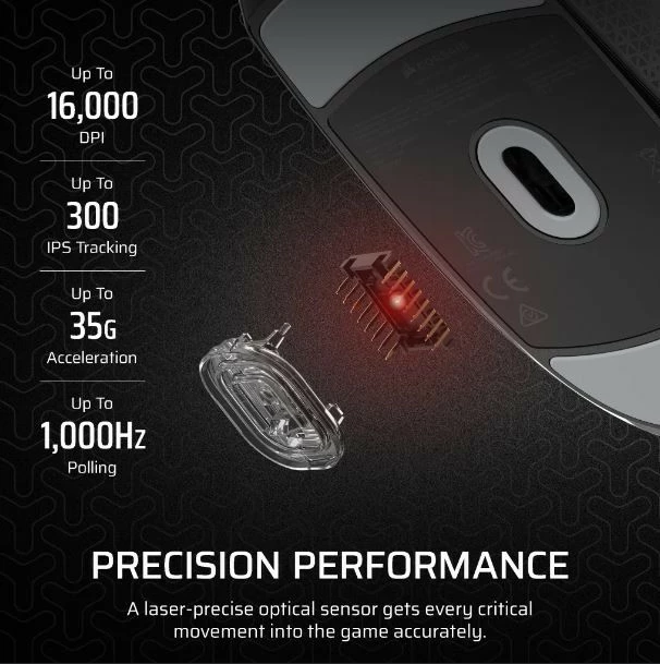 Optični miš, Corsair M55, z žico, 16000 DPI, 6 gumbov, črn