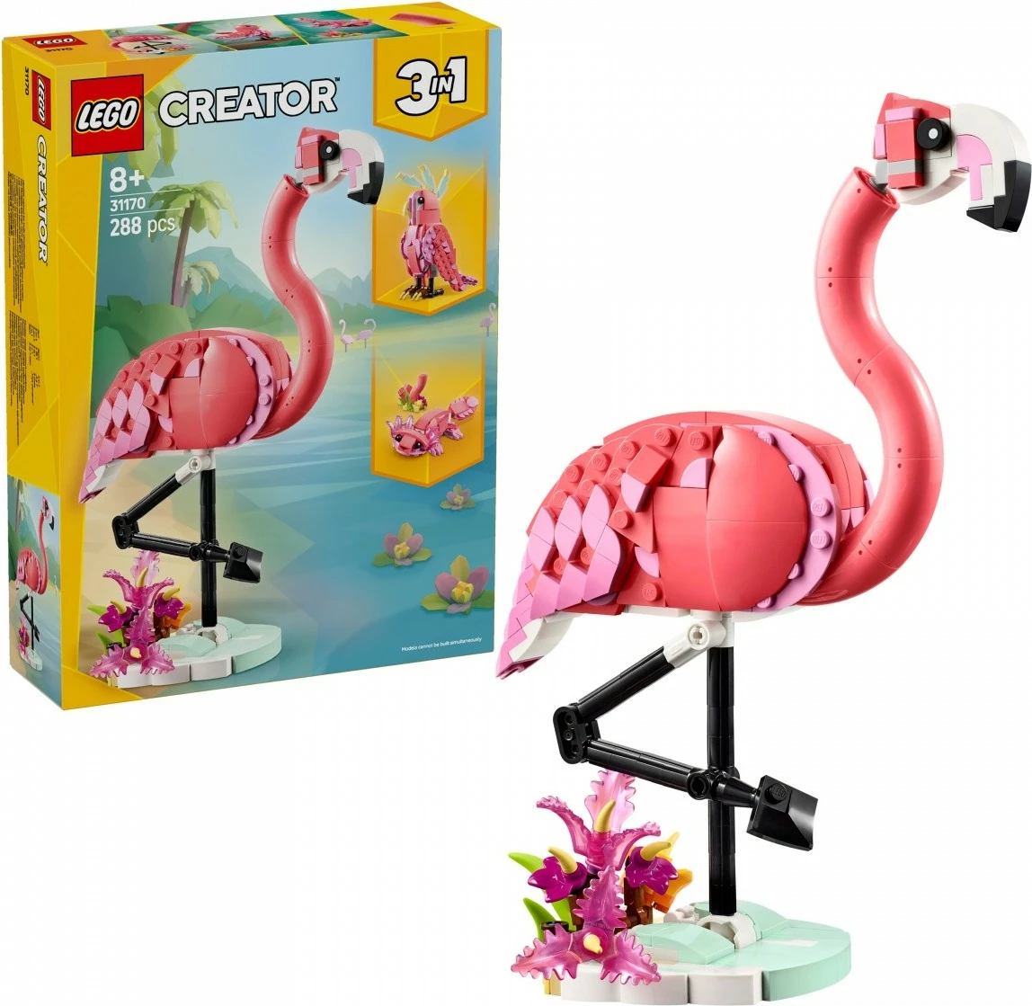 Set za sestavljanje 3 v 1 Divje živali, LEGO Creator 31170: rožnati flamingo, 288 kosov, rožnat