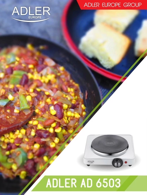 Enojna električna kuhalna plošča, Adler AD 6503, 1500 W, Ø185 mm, 5-stopenjska, bela