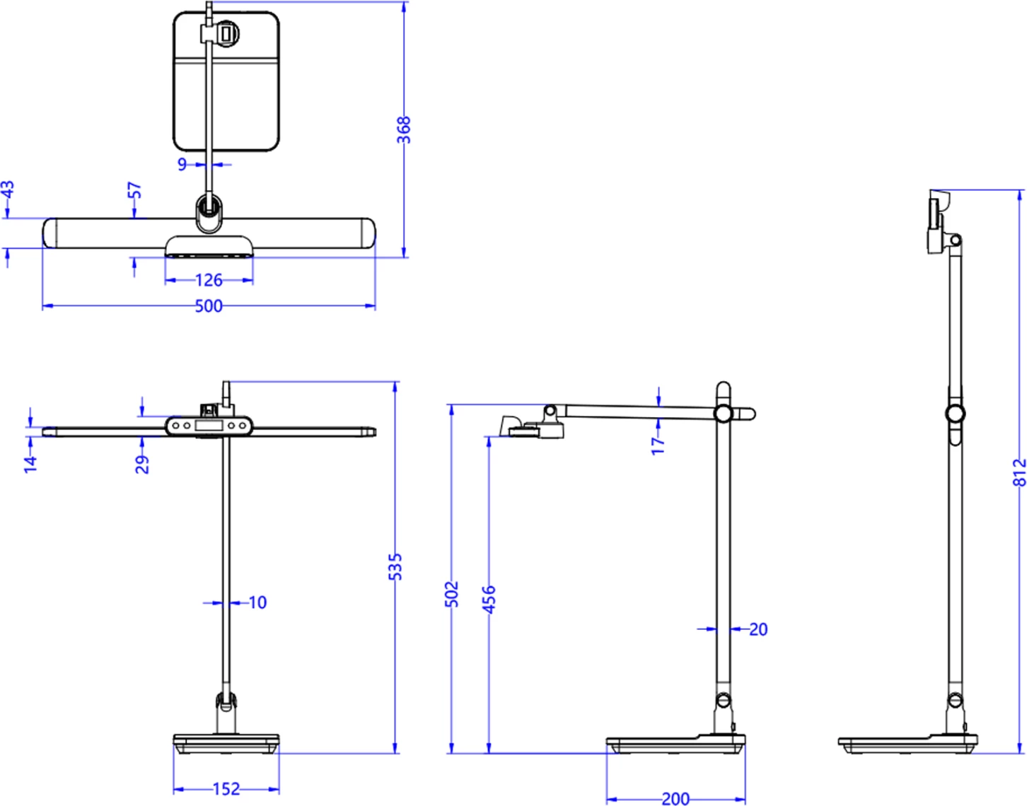 Profesionalna namizna svetilka LED BLAIN PRO FH4447.08 ABS osnova in aluminijasta roka v srebrni barvi 36,8x81Hcm