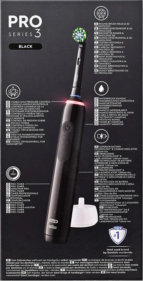 Električna zobna ščetka Pro 3 Pro3 3000, Braun Oral-B, za odrasle, črna, z 2 glavi