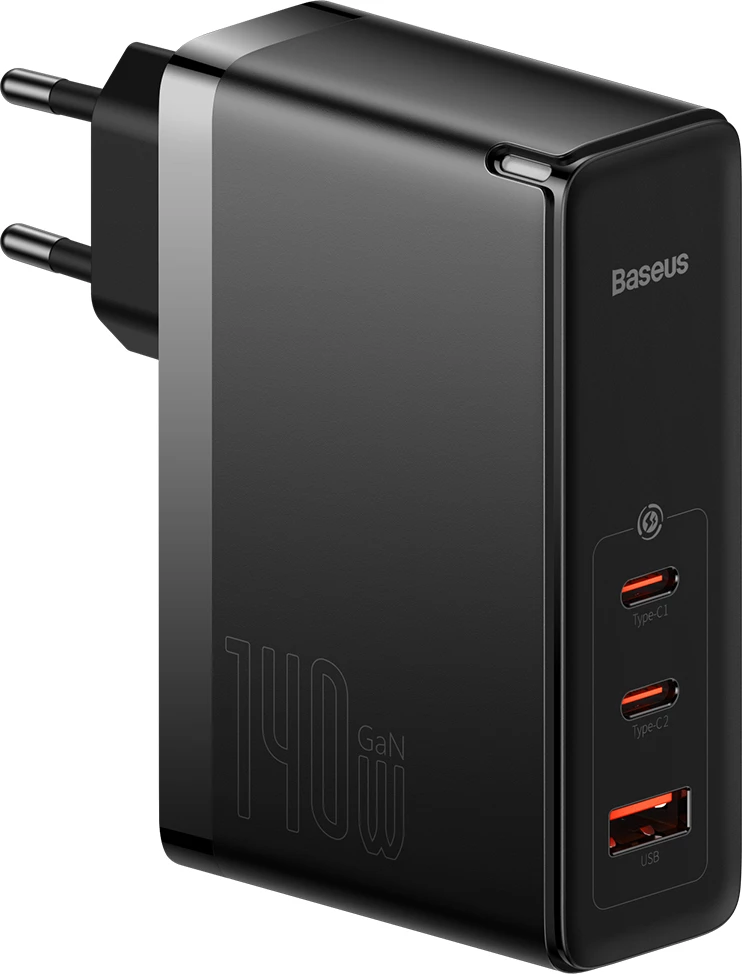 Hiter polnilec Baseus GaN5 Pro, 140 W, 2x USB-C + USB-A, EU, črn