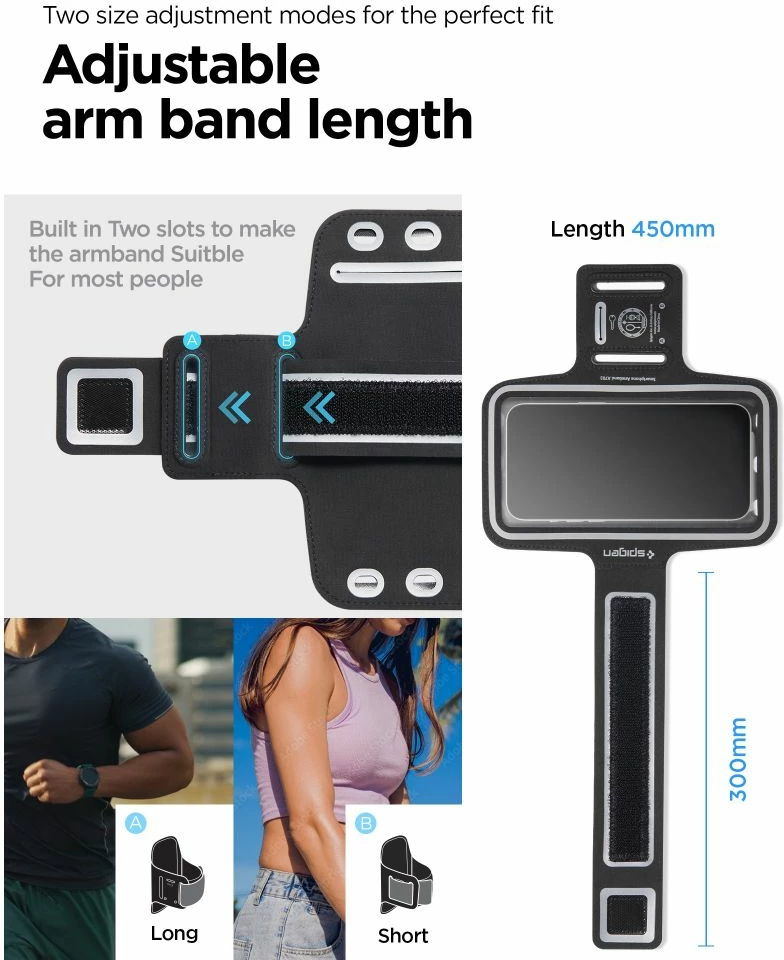 Športni ovitek za telefon Spigen A703, do 6,9 palca, črn