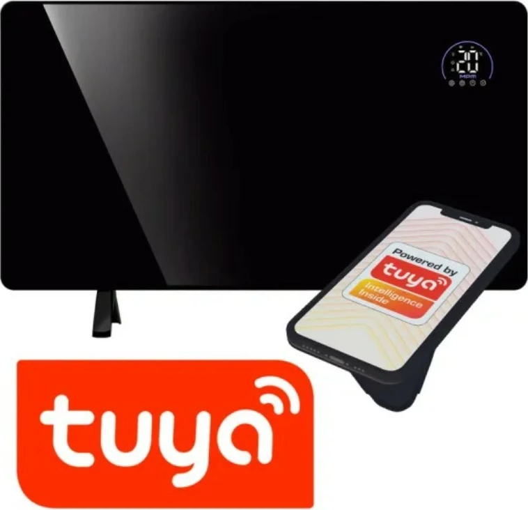 Infrardeči panelni grelec iz stekla, MPM MUG-23, 600 W, Wi‑Fi Tuya, daljinski upravljalnik, LED zaslon, za montažo na steno ali z nogami, črn