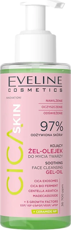 Gel-olje za čiščenje obraza Cica Skin Soothing, Eveline Cosmetics, za ženske, 145 ml