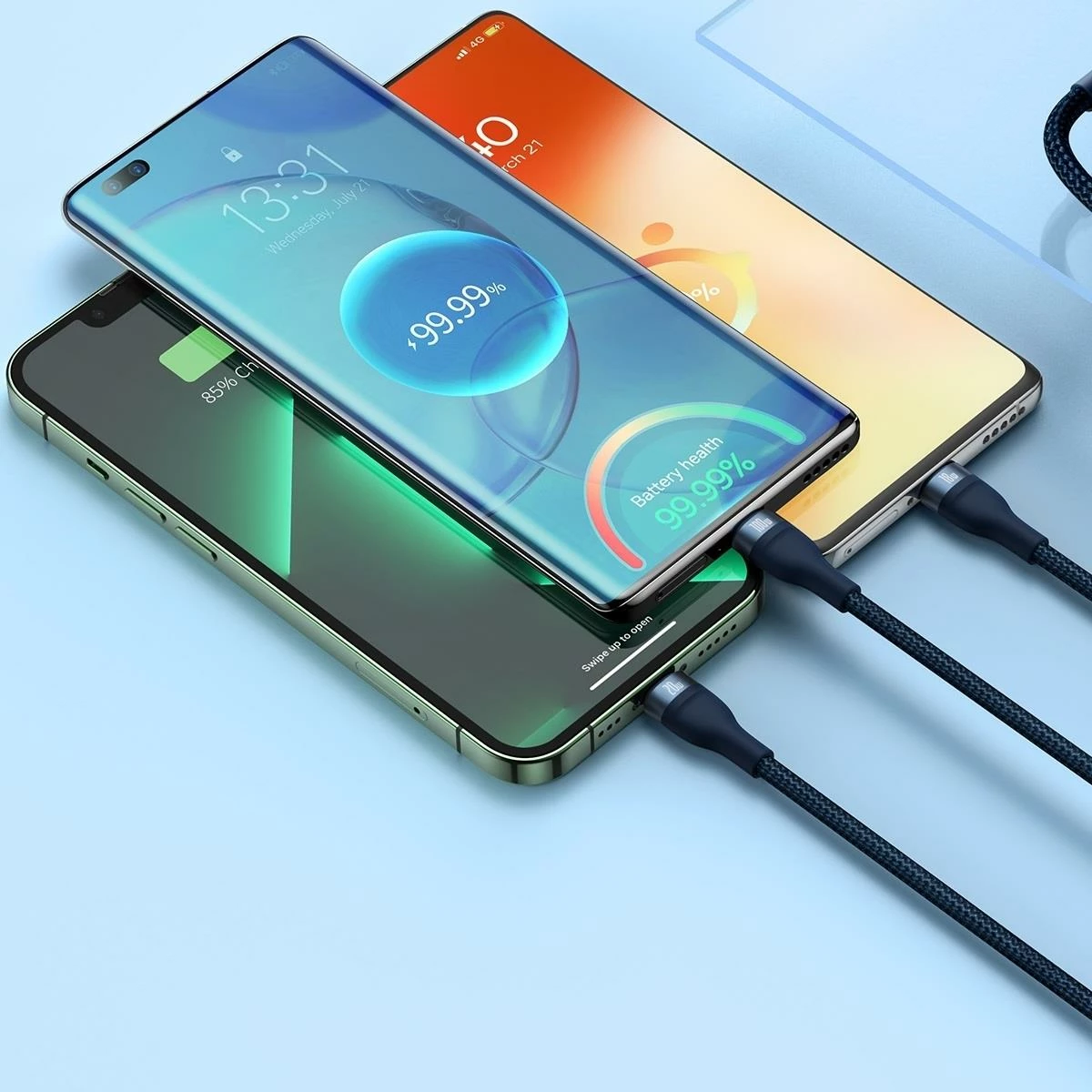 3-v-1 kabel Baseus Flash Series II, 1,5 m, 100 W, USB-A/USB-C/Lightning/Micro USB, modra