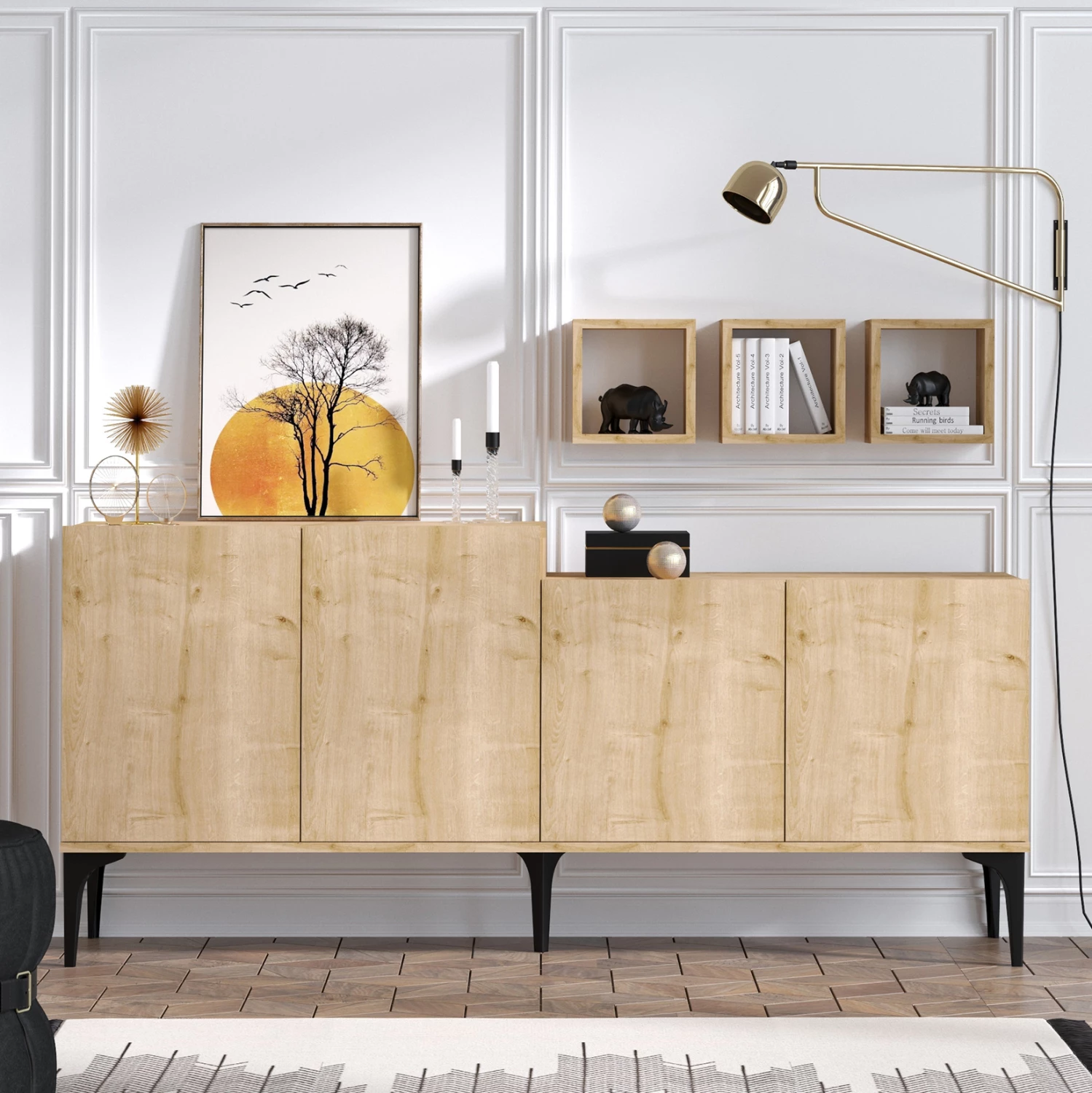 Bife in 3 stenske police iz melamina v naravni barvi 180x40x85Hcm.FH9430.01