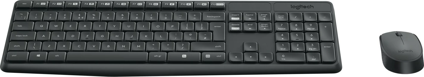 Brezžična tipkovnica in miška Logitech MK235, polna velikost, QWERTY, sivi, miška vključena