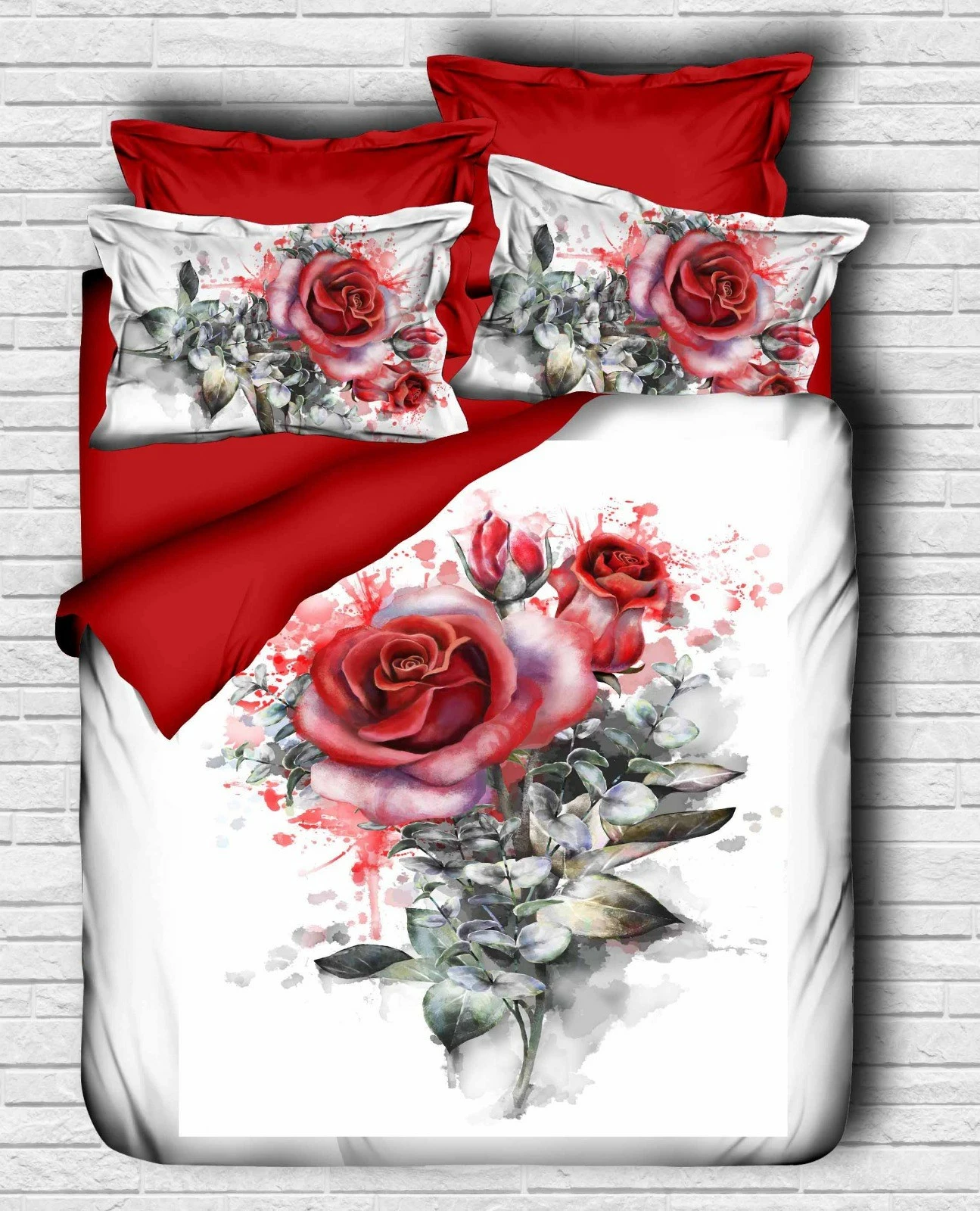 Komplet prevlek za odejo King size, L'essentiel, bela, rdeča, zelena, 167