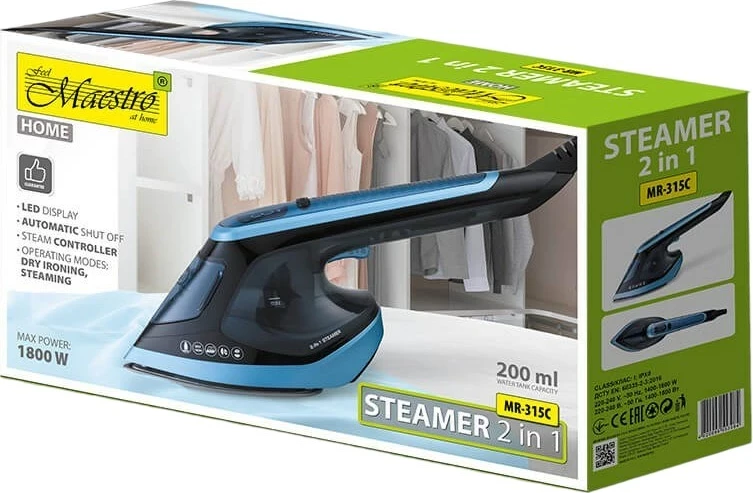 Parni likalnik za oblačila Maestro MR-315C, črn