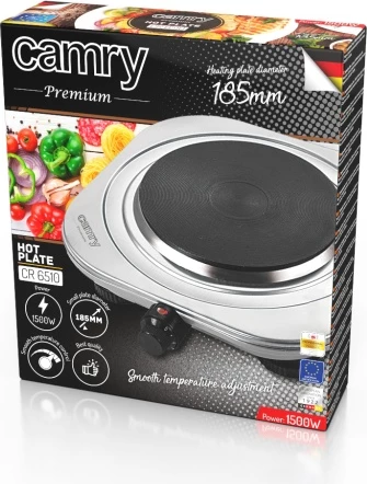 Enoploščna električna kuhalna plošča, Adler CR 6510, 1500 W, 185 mm, 5-stopenjska regulacija, inox