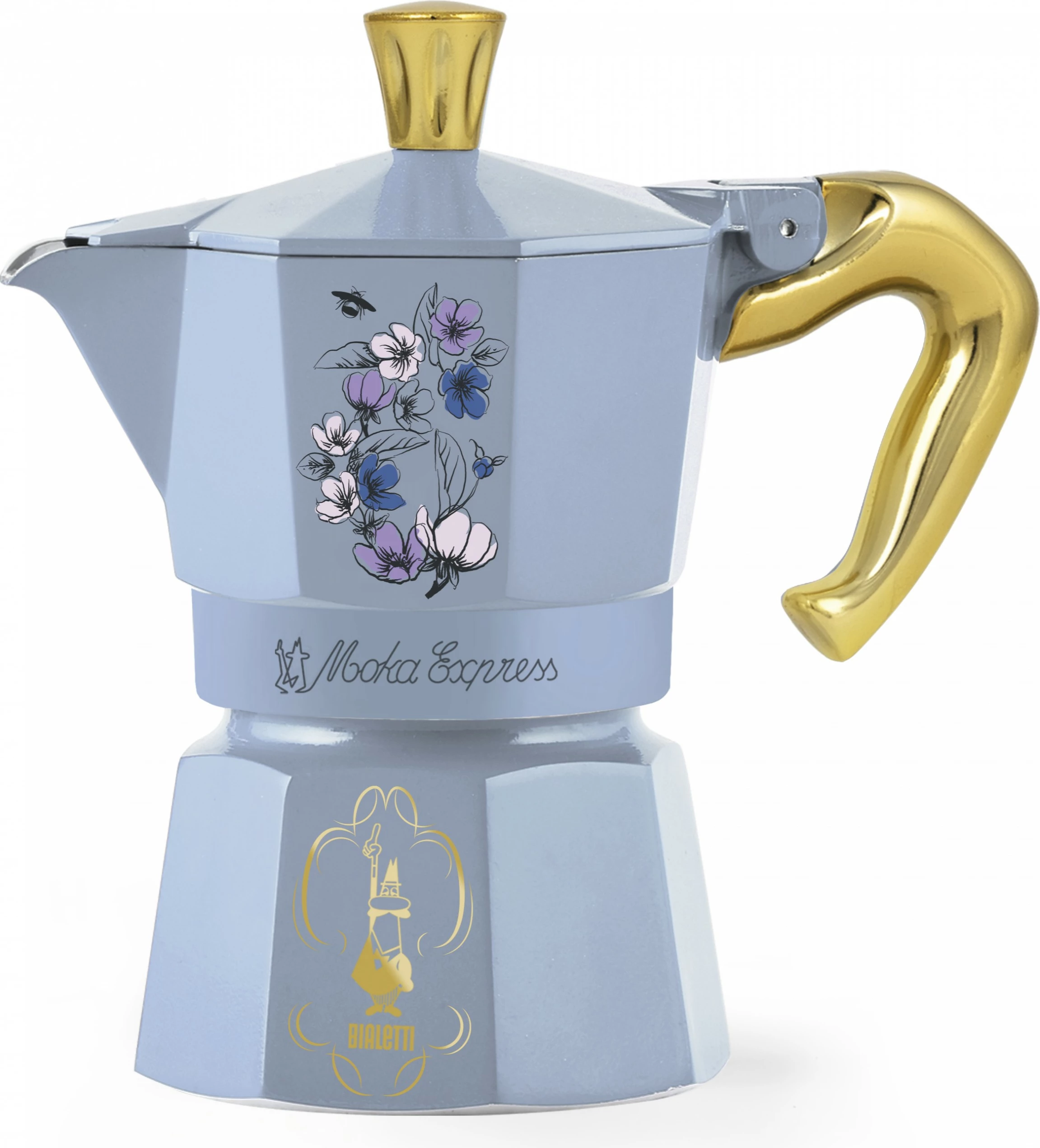 Moka kuhalnik Moka Express, Bialetti Bridgerton, 3 skodelice, aluminij, termoplastični ročaj, črna/modra/zlata/vijolična/rumena