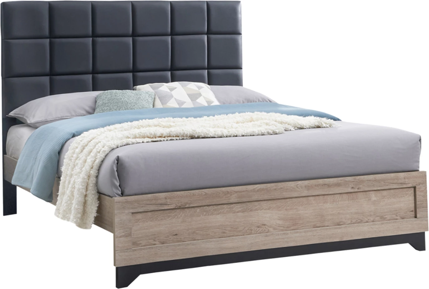 Dvojna postelja AELIA FH684 siva tkanina in noge-sonama MDF 155x215x138Hcm