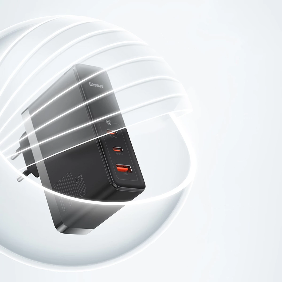 Hiter polnilec Baseus GaN5 Pro, 140 W, 2x USB-C + USB-A, EU, črn