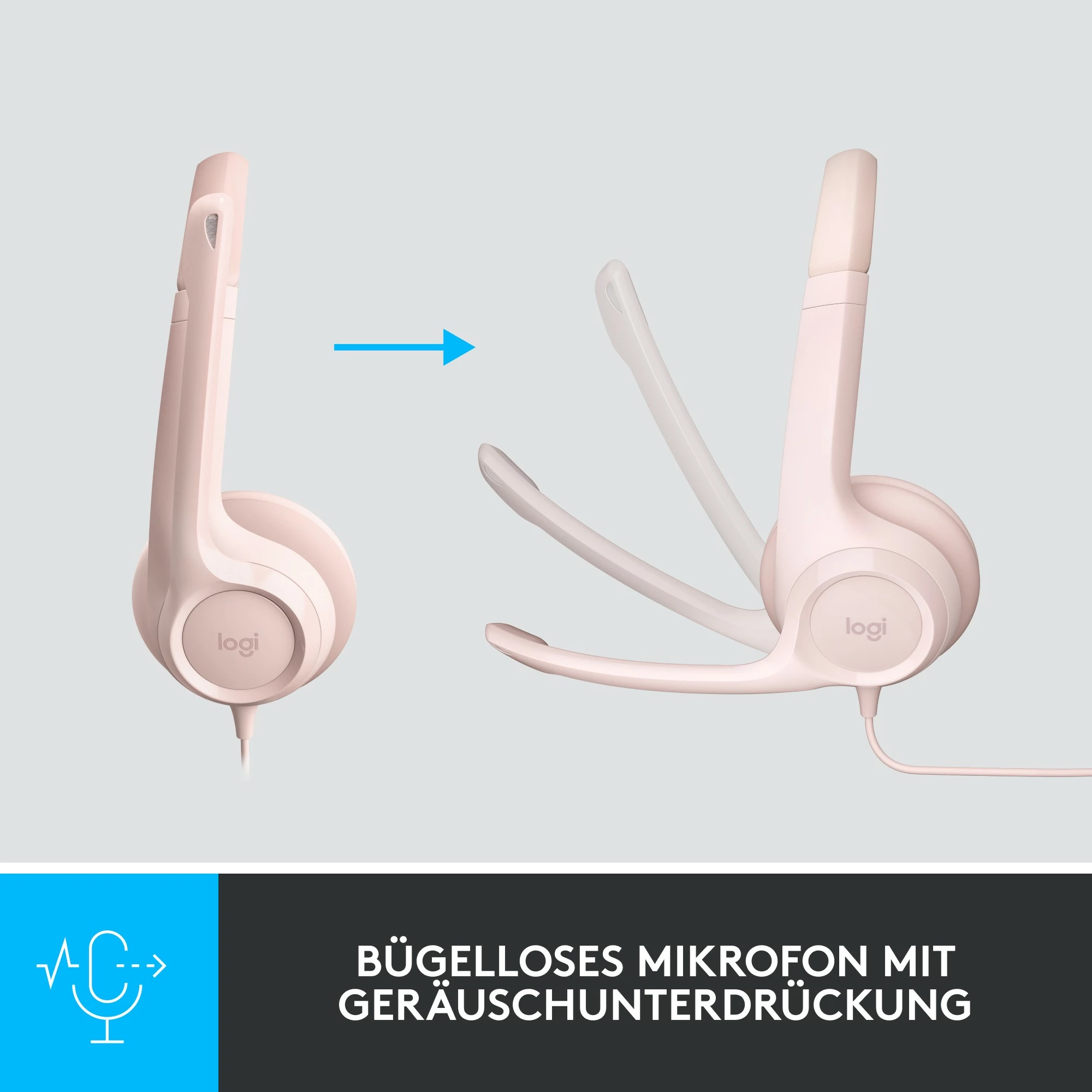 Kabelske slušalke z mikrofonom, Logitech H390, USB-A, roza