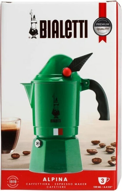 Moka aparat za kavo Moka Break Alpina Bialetti, 3 skodelice, aluminij, zelen