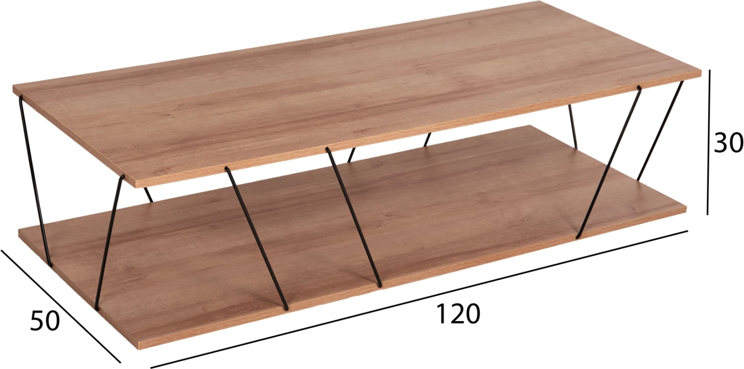 Klubska miza TARS FH8927.11 naravni hrast melamin-črne kovinske palice 120Χ50Χ30Hcm
