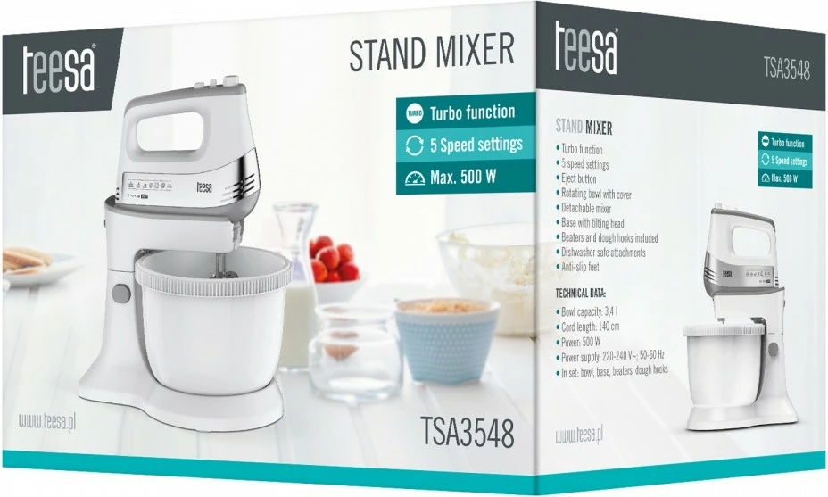 Roterajoča posoda miksalnik Teesa TSA3548, 500 W, 3,4 L, bel