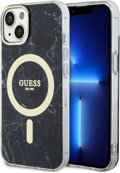 Zaščitni ovitek z marmornim vzorcem MagSafe, Guess, za iPhone 14 6,1", črn