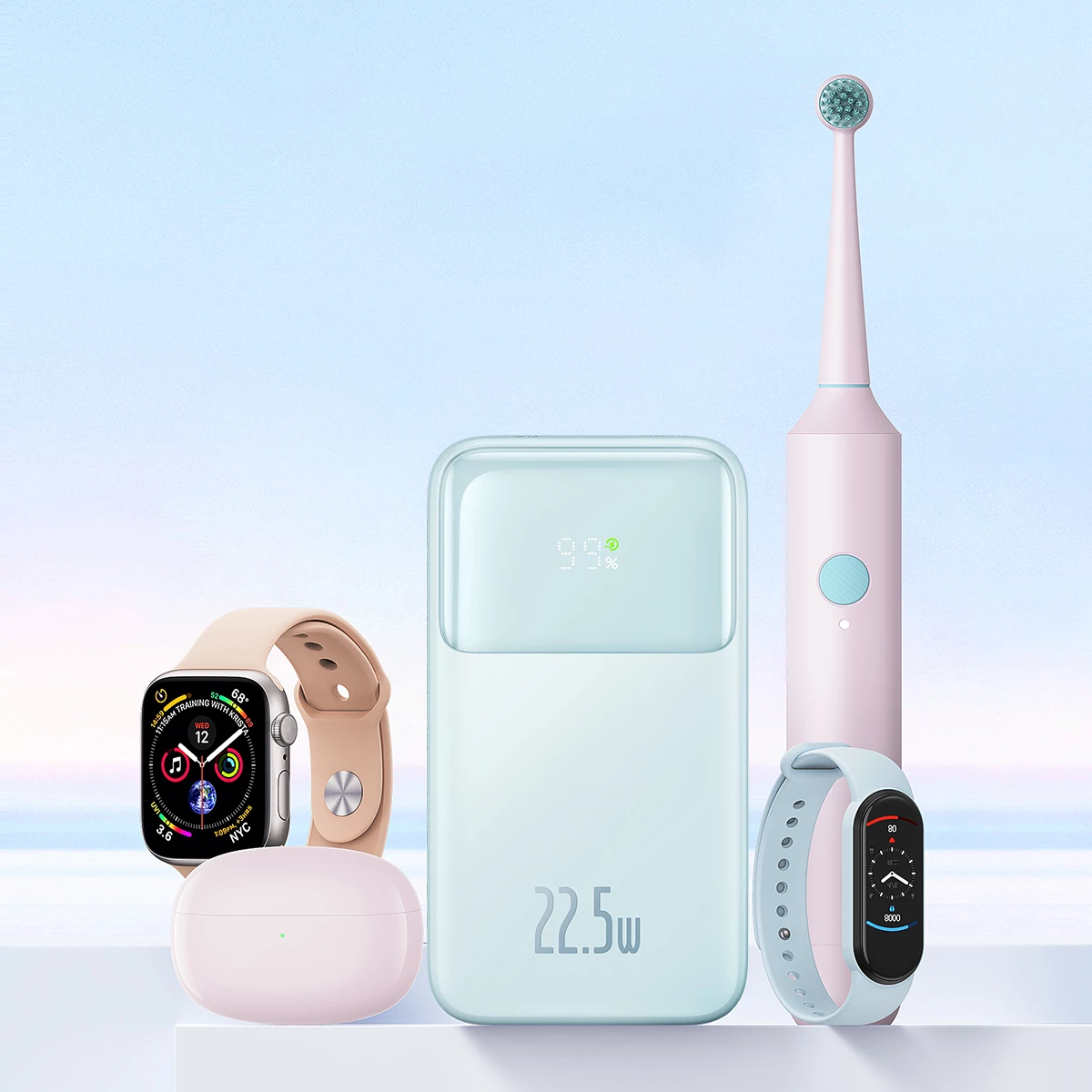 Powerbank, 10.000 mAh, 22,5 W, z zaslonom, USB-C/Lightning/USB-A, modra – Baseus Comet Series PPMD020003 + kabel USB-A na USB-C 0,3 m, bel