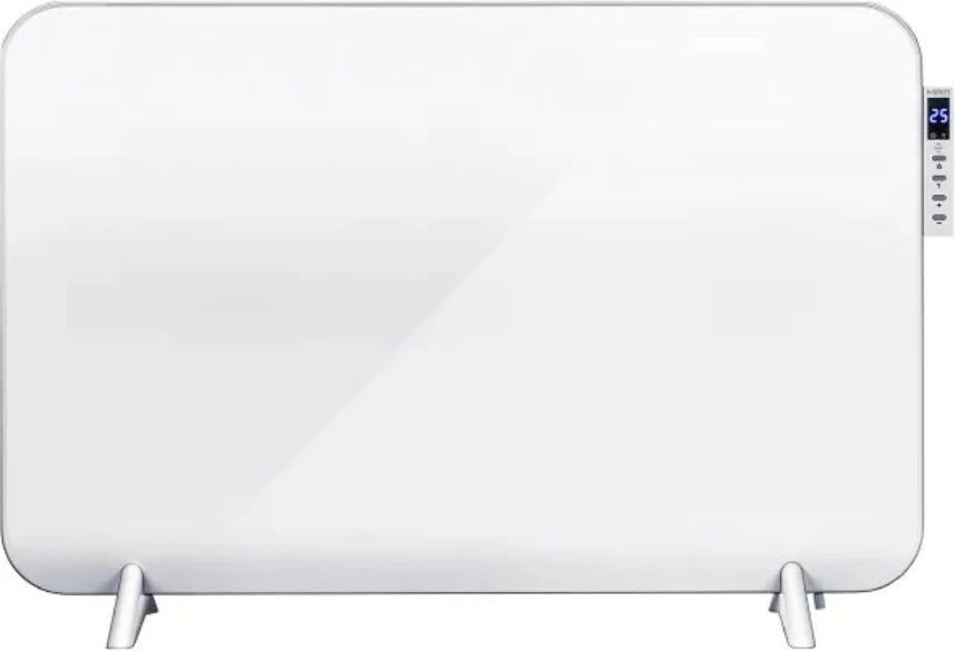 Infrardeči električni panelni grelnik 450 W, MPM MUG-24, termostat, timer, zaslon, daljinski upravljalnik in aplikacija Tuya, montaža na steno ali na stojalo, držalo za brisače, bel