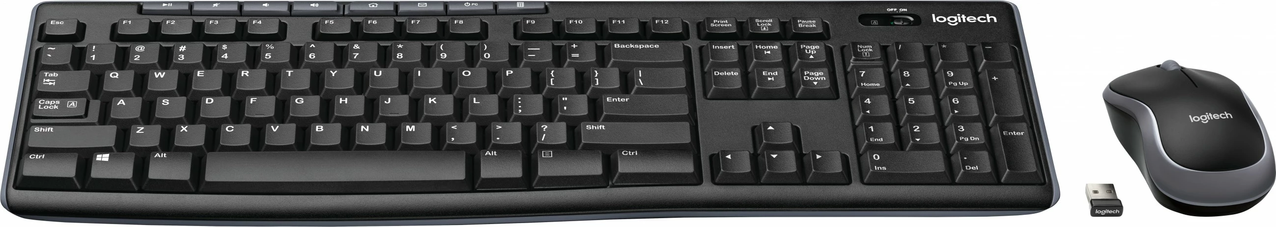 Komplet brezžične tipkovnice in miške Logitech MK270, USB, QWERTY, črn