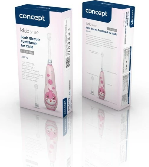 Sonična otroška električna zobna ščetka KIDO SMILE ZK3010 Concept Baby, 1–5 let, roza, komplet s 4 glavami