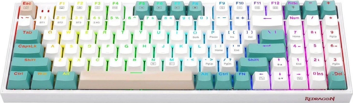 Mehanska tipkovnica Redragon K643WGC-RGB-PRO, RGB, brezžična/žična, bela